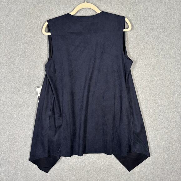 Faux‎ Suede Vest Womens Navy Open Drape Stretch Boho Western Cowgirl Cardigan - Picture 9 of 10